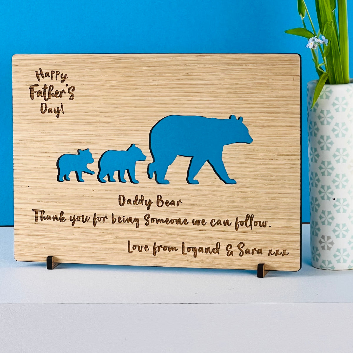 Carte en bois &quot;Papa ours&quot; bonne fête des pères