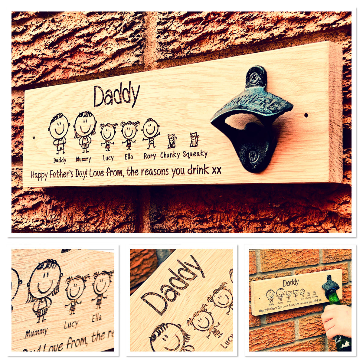 OUR BEST SELLER! “Dad’s Family” Solid Oak Bottle Opener Plaque