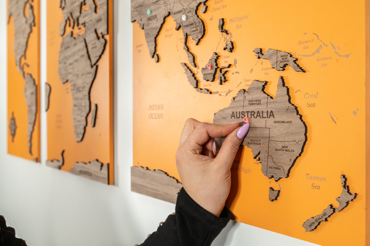 Wooden World Map - Valencia Orange