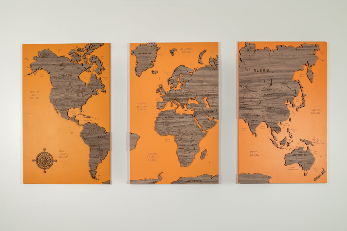 Wooden World Map - Valencia Orange