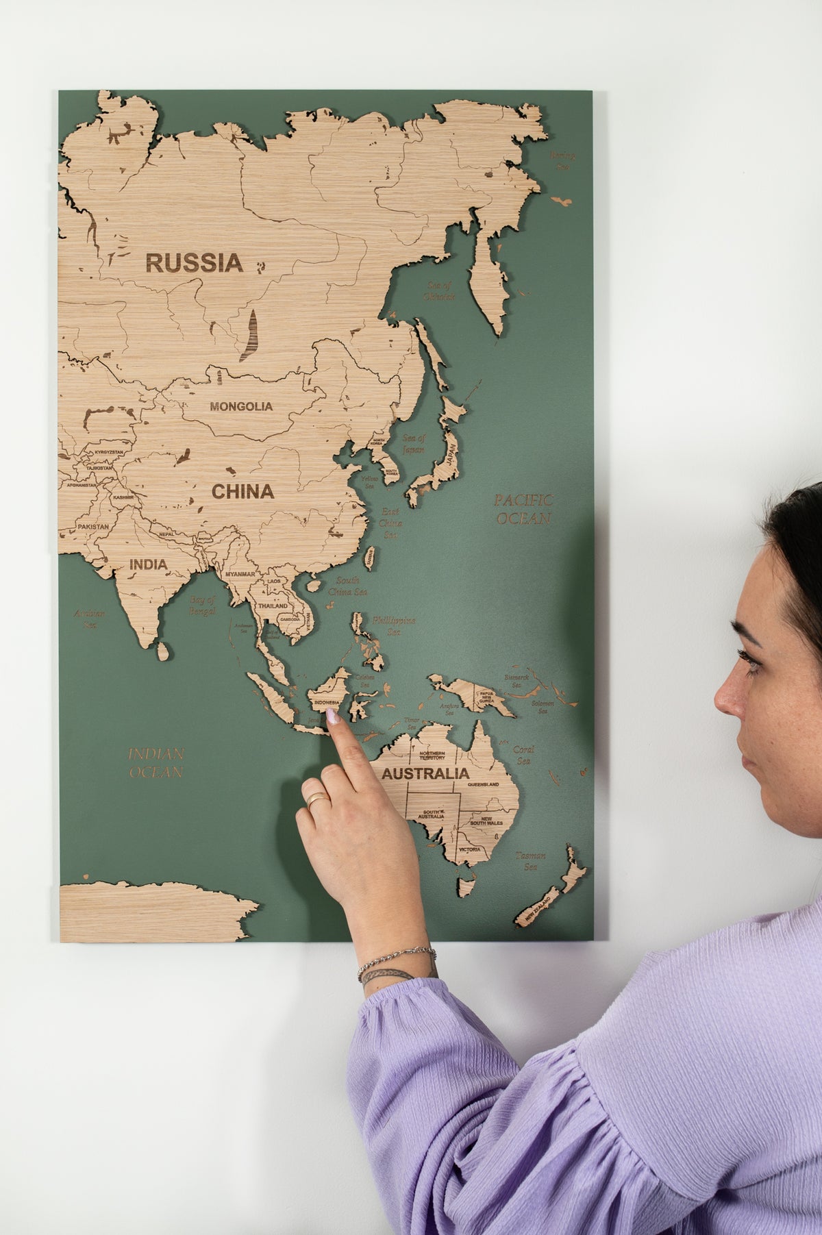 3D World Map Wall Art - Sage