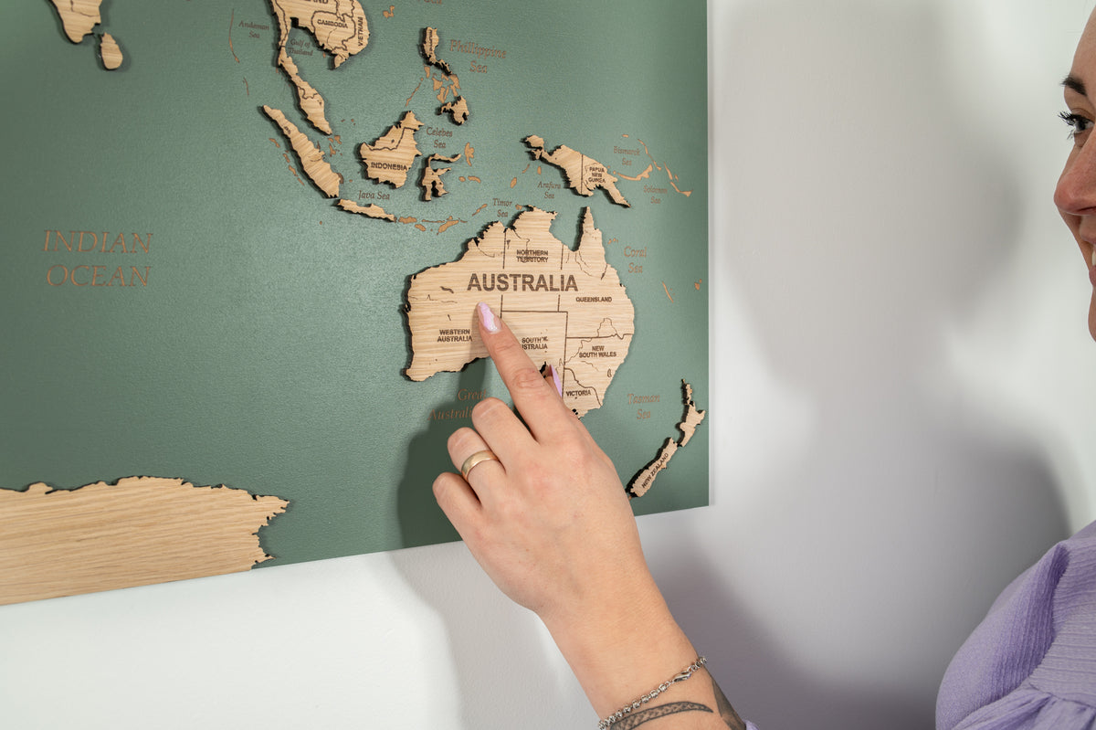 3D World Map Wall Art - Sage