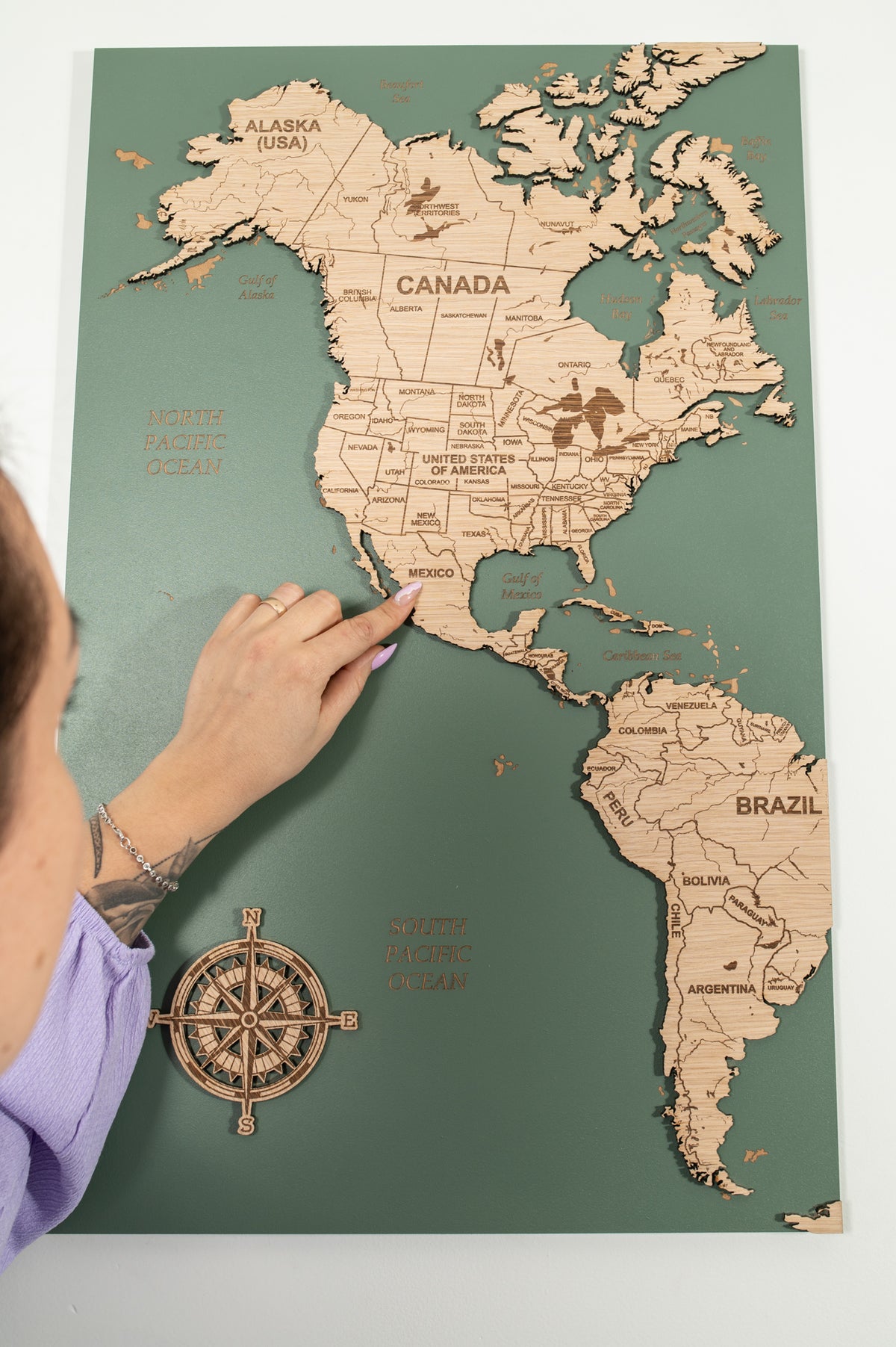 3D World Map Wall Art - Sage