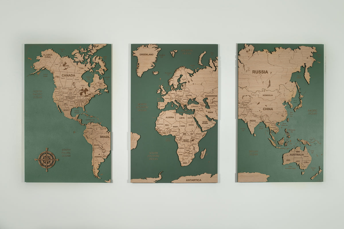 3D World Map Wall Art - Sage