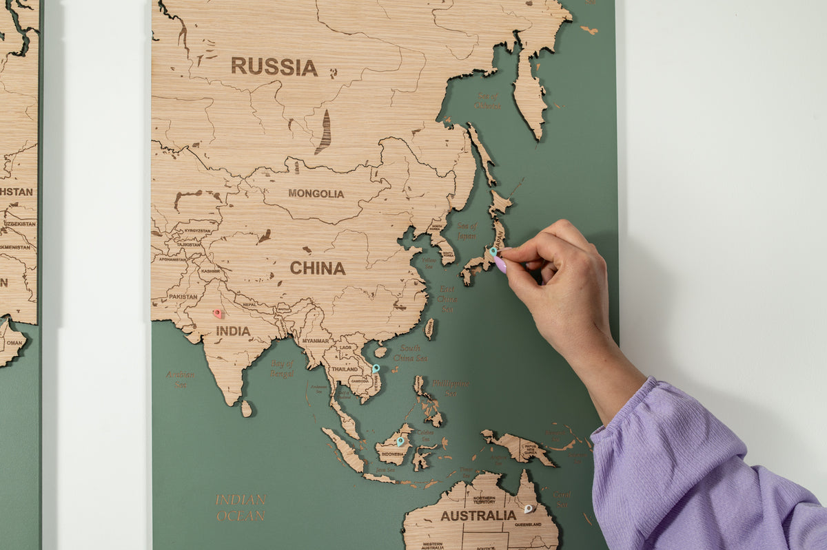 3D World Map Wall Art - Sage