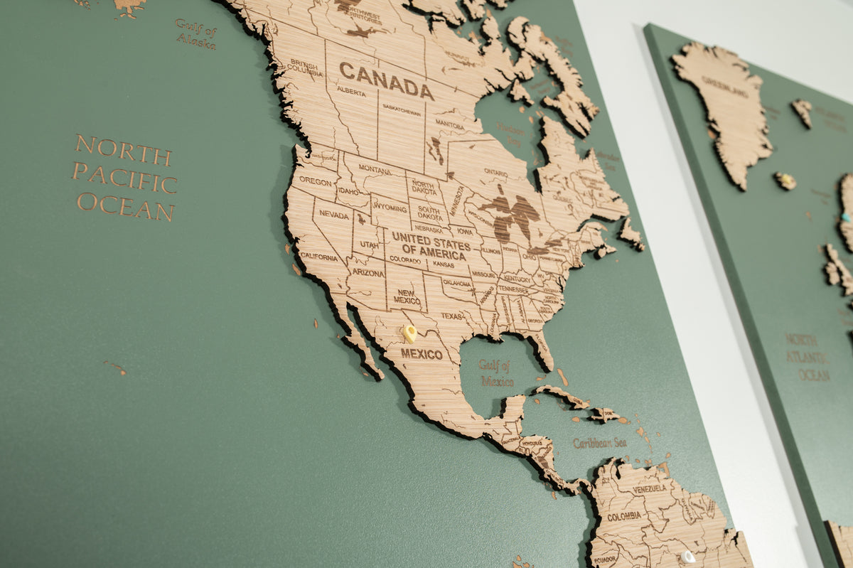 3D World Map Wall Art - Sage