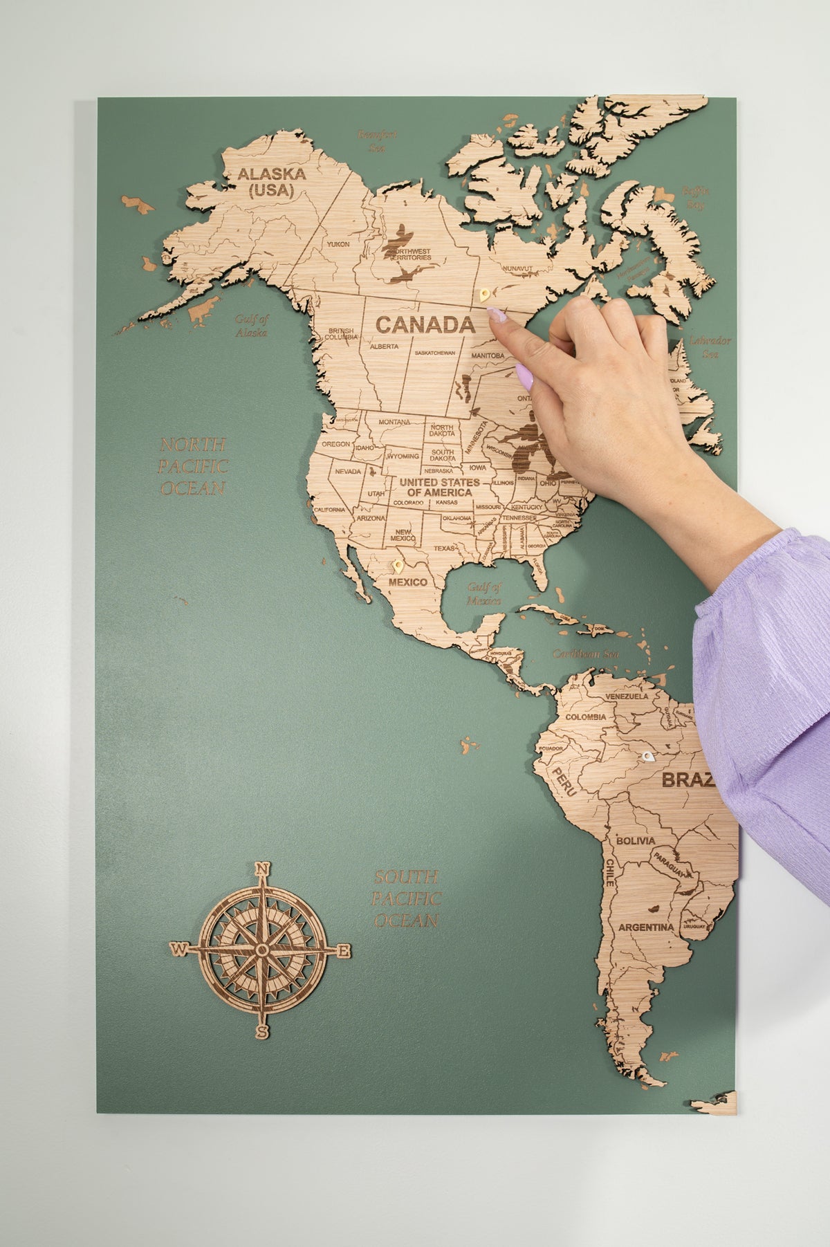 3D World Map Wall Art - Sage