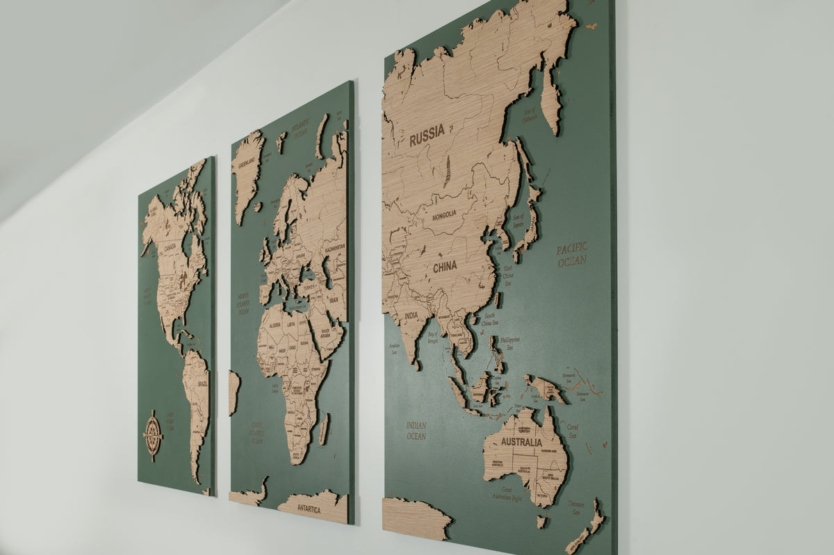 3D World Map Wall Art - Sage