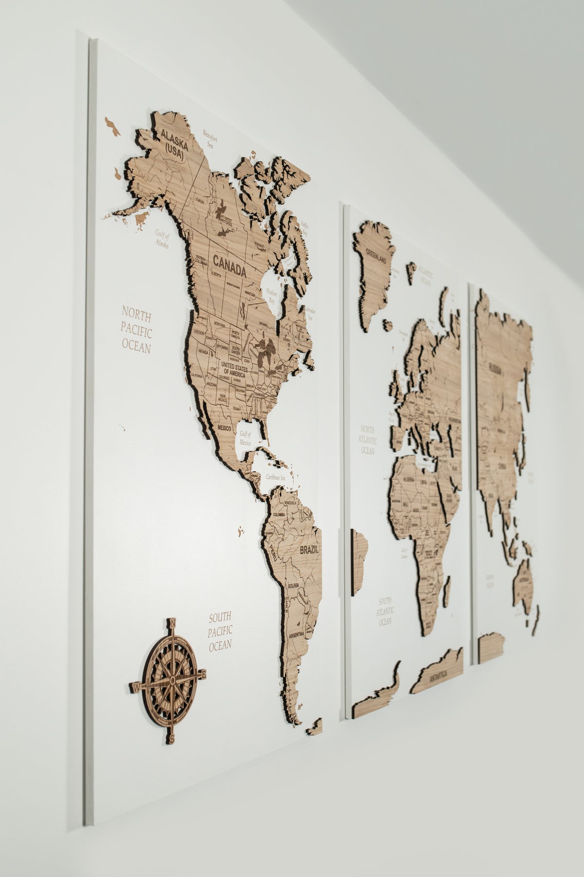 Oak Wood 3D World Map - White