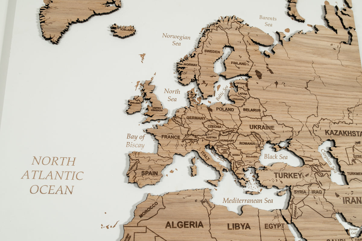 Oak Wood 3D World Map - White
