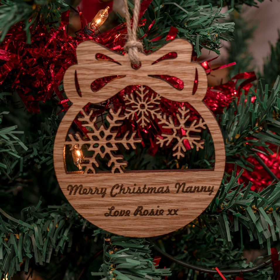 &#39;Merry Christmas&#39; Bow Bauble Tree Decoration