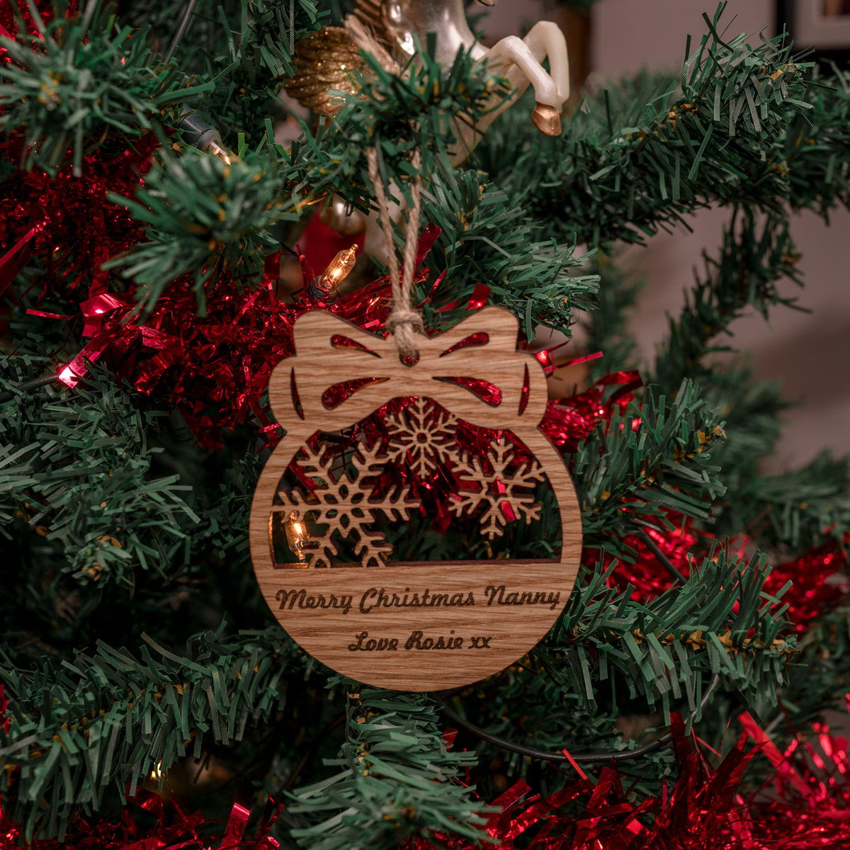 &#39;Merry Christmas&#39; Bow Bauble Tree Decoration