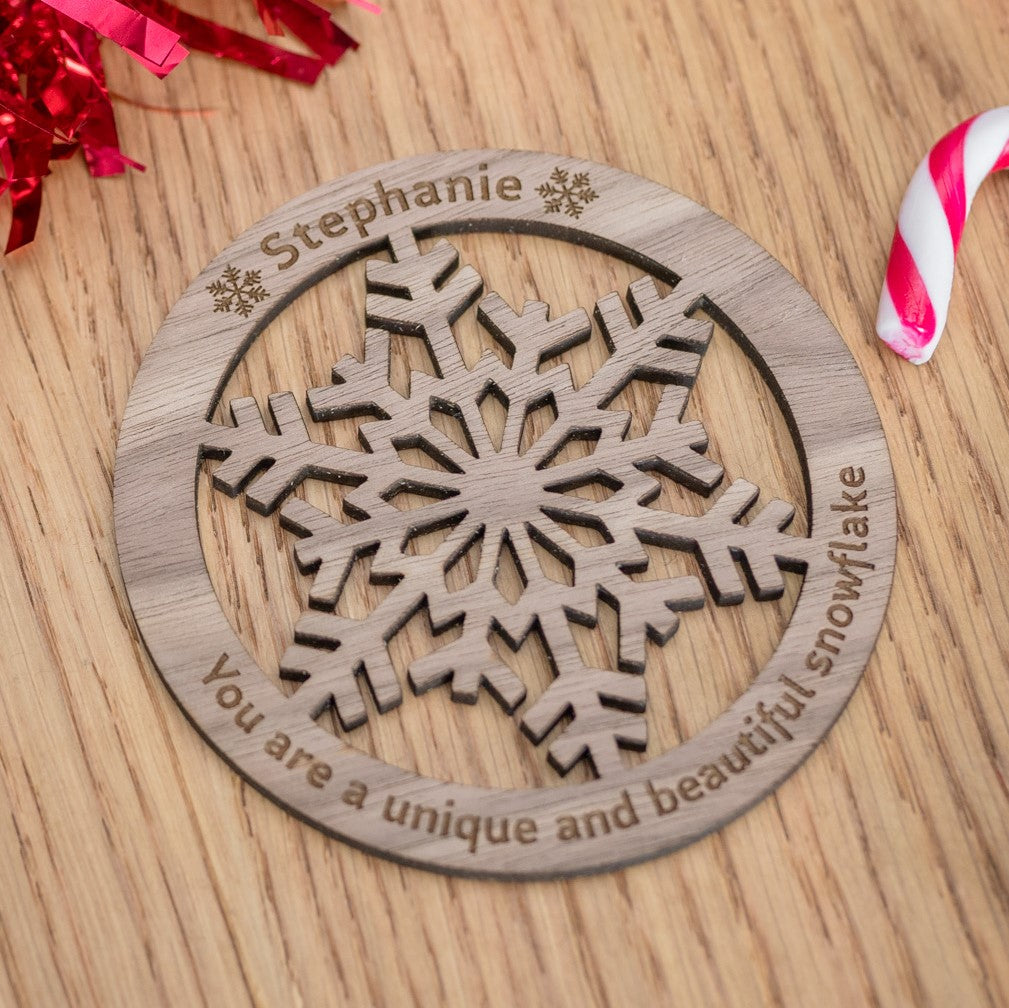 &#39;Unique &amp; Beautiful&#39; Snowflake Christmas Coaster