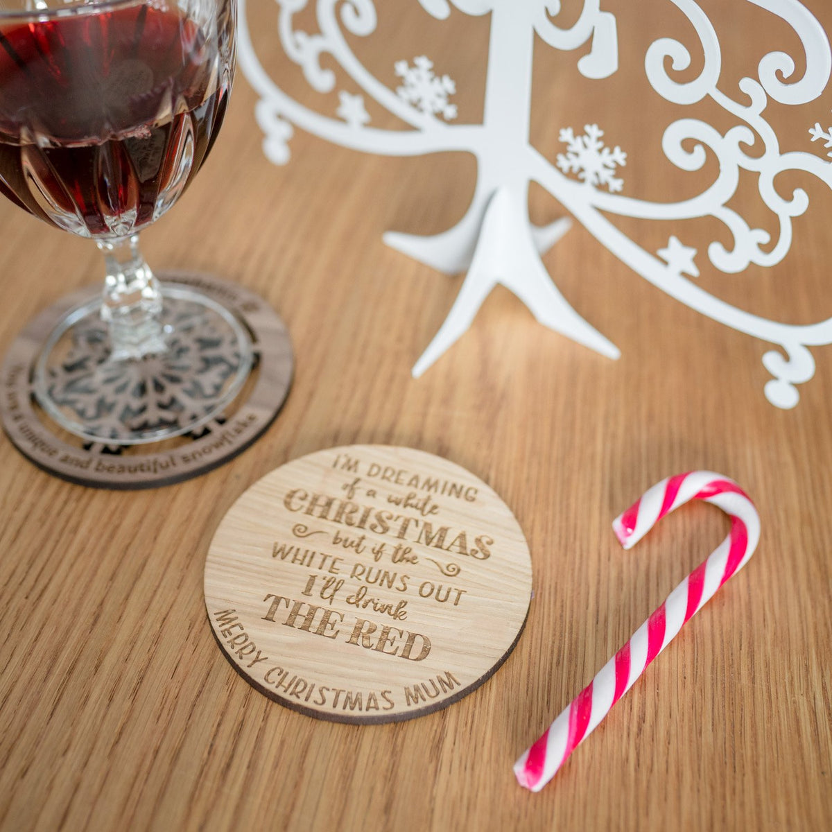 &#39;I&#39;m Dreaming Of A White Christmas&#39; Wine Drinks Coaster