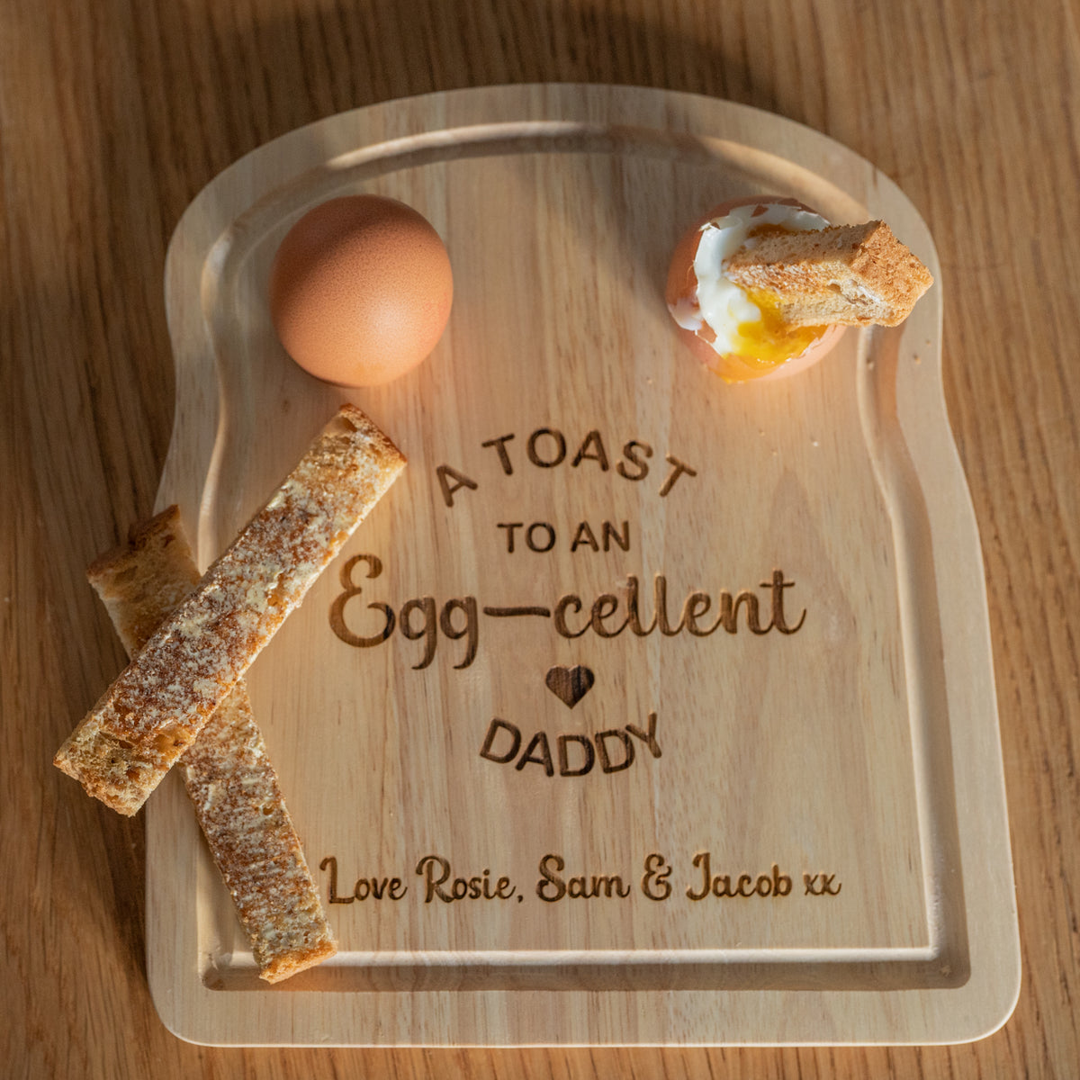 &#39;Egg-cellent&#39; Egg &amp; Soldiers Toast Board