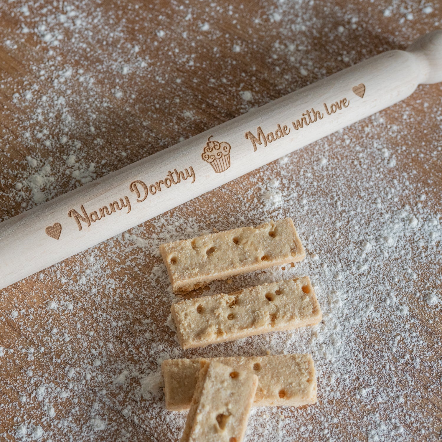 Personalised 'Made with Love' Baking Rolling Pin - Love by Laser