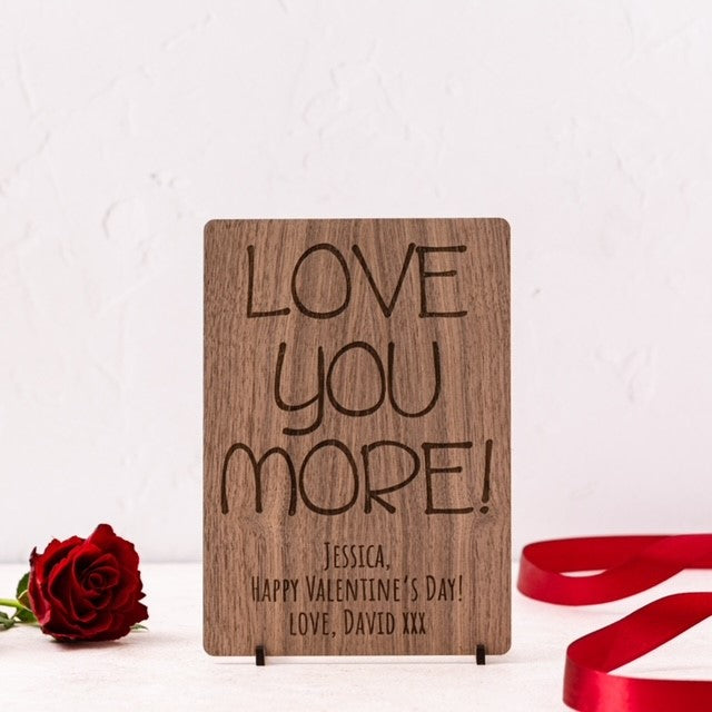 &#39;Love You More&#39; Wooden Valentine&#39;s Day Card