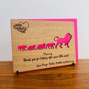 &#39;Lion Cubs&#39; Happy Mother&#39;s Day Wooden Card