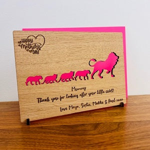 &#39;Lion Cubs&#39; Happy Mother&#39;s Day Wooden Card