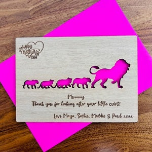 &#39;Lion Cubs&#39; Happy Mother&#39;s Day Wooden Card