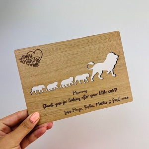 &#39;Lion Cubs&#39; Happy Mother&#39;s Day Wooden Card