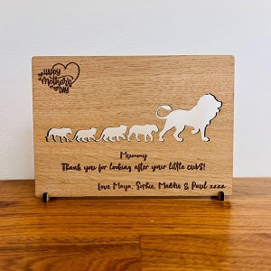 &#39;Lion Cubs&#39; Happy Mother&#39;s Day Wooden Card