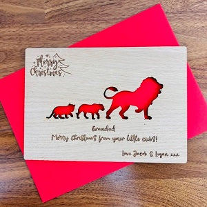 Carte en bois &quot;Lion Cubs&quot; Joyeux Noël