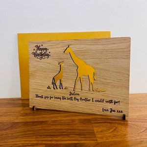 Giraffe &amp; Baby Happy Birthday Wooden Card