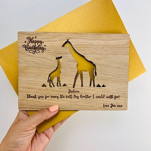 Giraffe &amp; Baby Happy Birthday Wooden Card