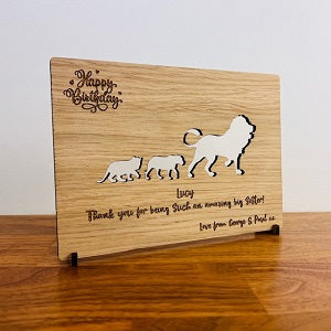 Carte en bois &quot;Lion Cubs&quot; Happy Birthday