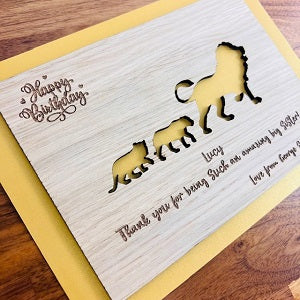 &#39;Lion Cubs&#39; Happy Birthday Wooden Card