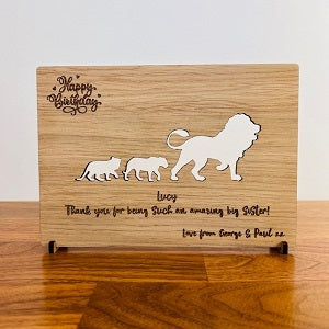 Carte en bois &quot;Lion Cubs&quot; Happy Birthday