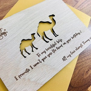 Camel &amp; Baby Happy Birthday Wooden Card