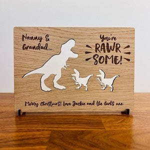 Dinosaur &amp; Baby Christmas Wooden Card