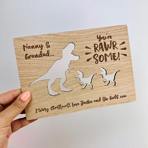 Dinosaur &amp; Baby Christmas Wooden Card