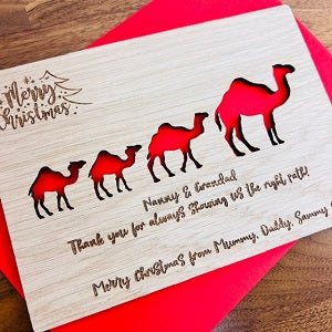 Camel &amp; Baby Merry Christmas Wooden Card