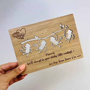 &#39;Little Monkeys&#39; Happy Mother&#39;s Day Wooden Card