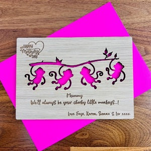 Carte en bois Happy Mother&#39;s Day &#39;Little Monkeys&#39;