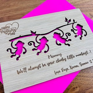 &#39;Little Monkeys&#39; Happy Mother&#39;s Day Wooden Card