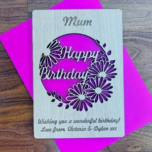 &#39;Happy Birthday&#39; Floral Cut Out Wooden Card