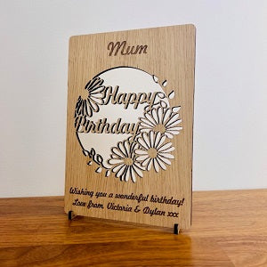 &#39;Happy Birthday&#39; Floral Cut Out Wooden Card