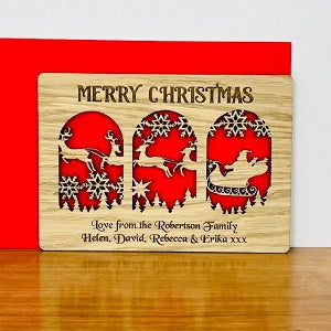 Santa&#39;s Sleigh Wooden Cut Out Christmas Card