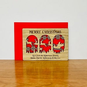 Santa&#39;s Sleigh Wooden Cut Out Christmas Card