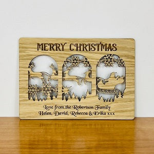 Santa&#39;s Sleigh Wooden Cut Out Christmas Card