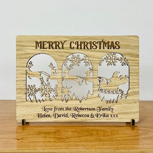 Santa&#39;s Sleigh Wooden Cut Out Christmas Card