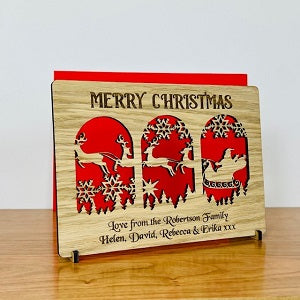 Santa&#39;s Sleigh Wooden Cut Out Christmas Card