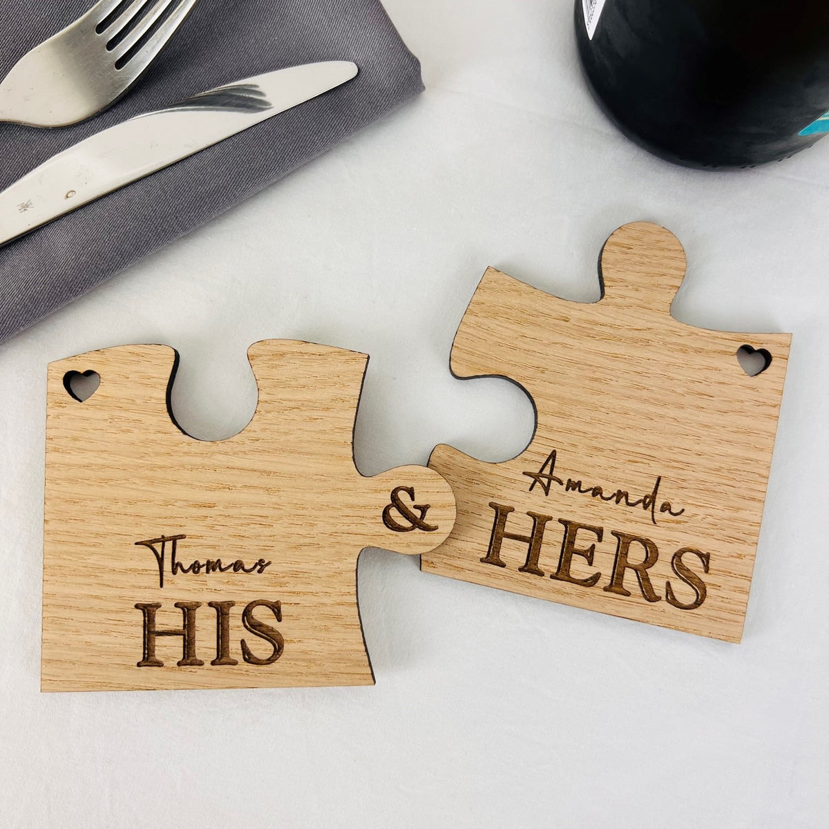 &quot;His &amp; Hers&quot; Jigsaw Piece Coaster Set