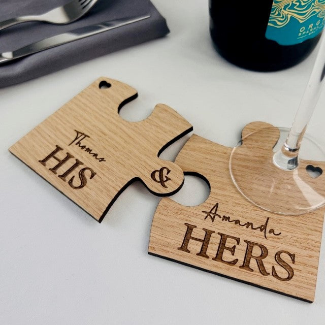 &quot;His &amp; Hers&quot; Jigsaw Piece Coaster Set