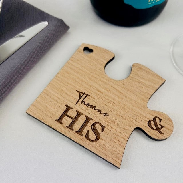 &quot;His &amp; Hers&quot; Jigsaw Piece Coaster Set