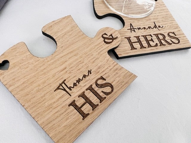 &quot;His &amp; Hers&quot; Jigsaw Piece Coaster Set